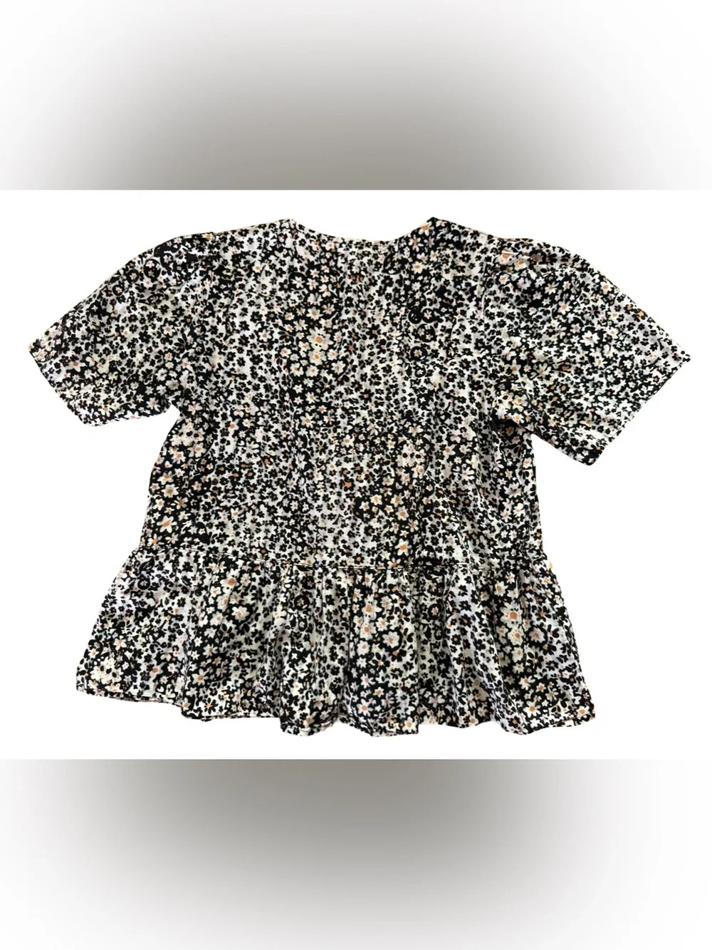 Madewell Floral Wrap Peplum Blouse XS Cotton Ditsy Floral Puff Sleeve Vneck